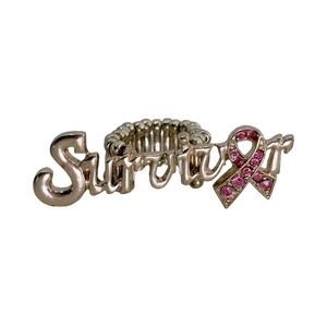 Breast Cancer Survivor Pink Ribbon Jewelry Ring in‎ Gold Tone